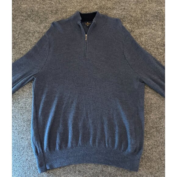 Brooks Brothers Fine Merino Wool 1/4 Zip Sweater Mens XL‎ Blue Pullover Hiking - Picture 1 of 13